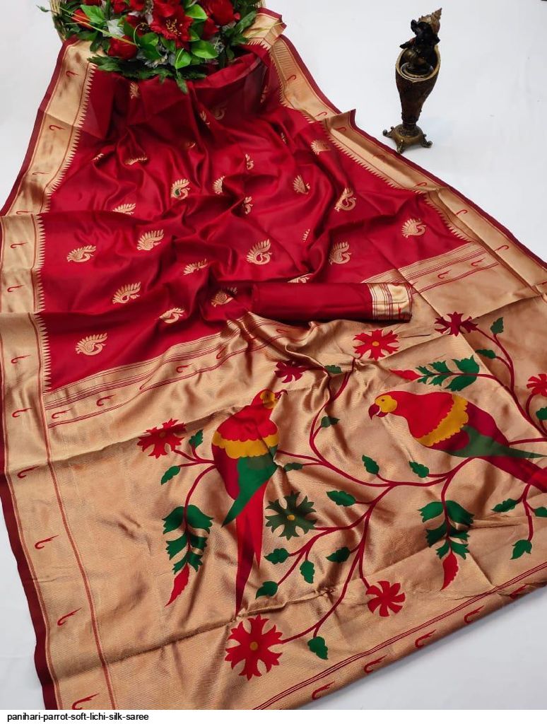 PANIHARI PARROT SOFT LICHI SILK SAREE C