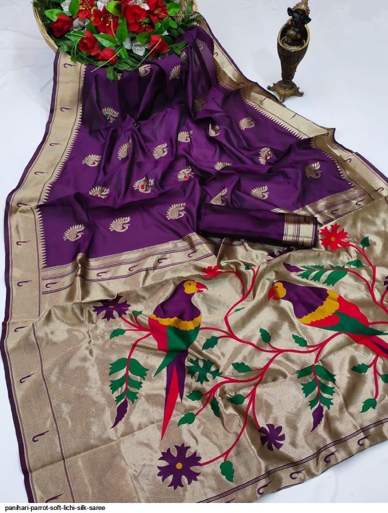 PANIHARI PARROT SOFT LICHI SILK SAREE E