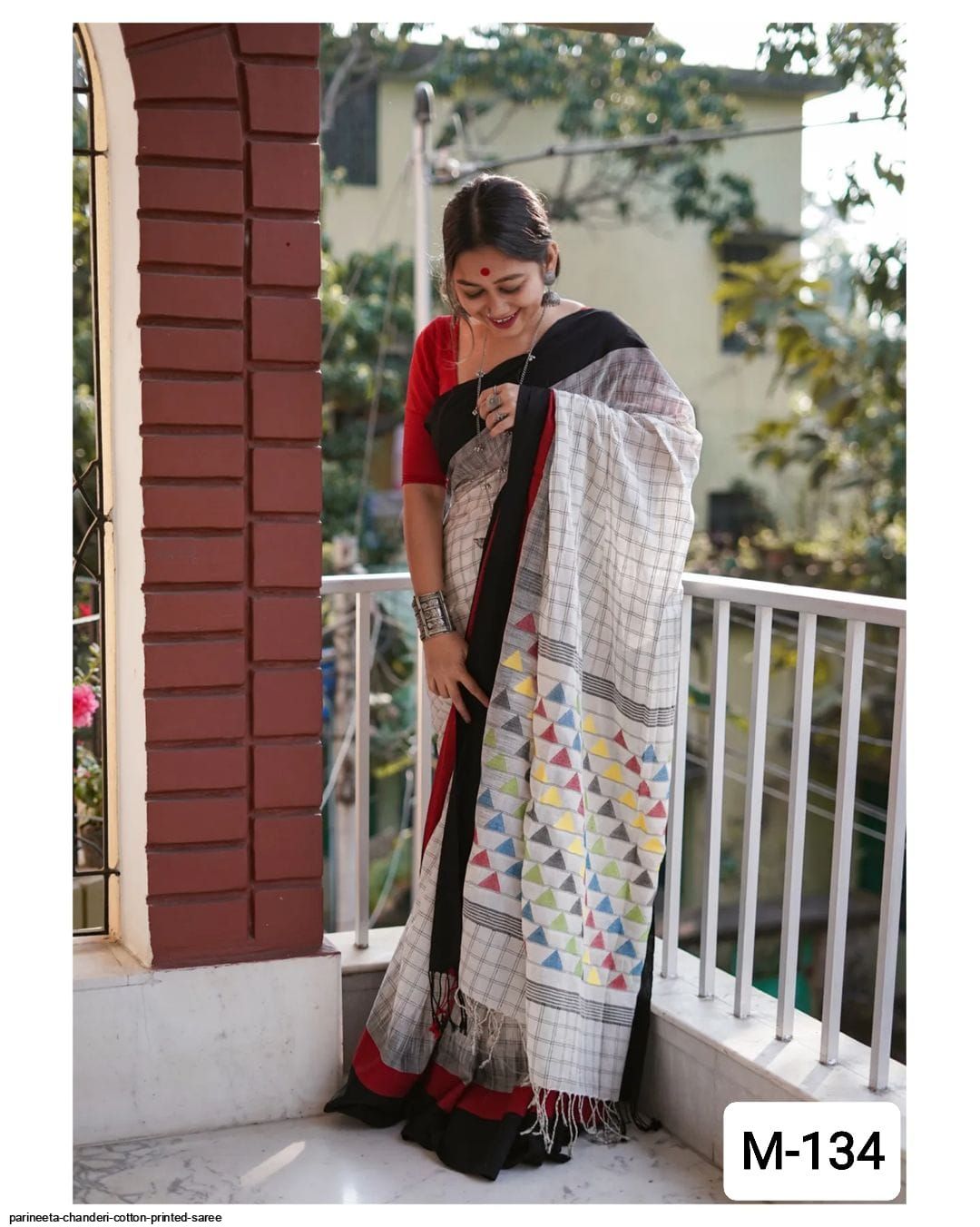 Maroon cotton silk ajrakh block print and embroidery chanderi saree – GoCoop