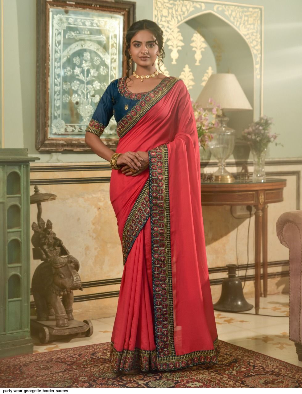 Party wear georgette 2025 saree with border