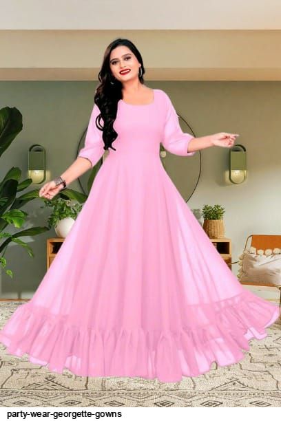 Rama Color Sequence Georgette Gown for Wedding and Party Wear With Dupatta  in USA, UK, Malaysia, South Africa, Dubai, Singapore