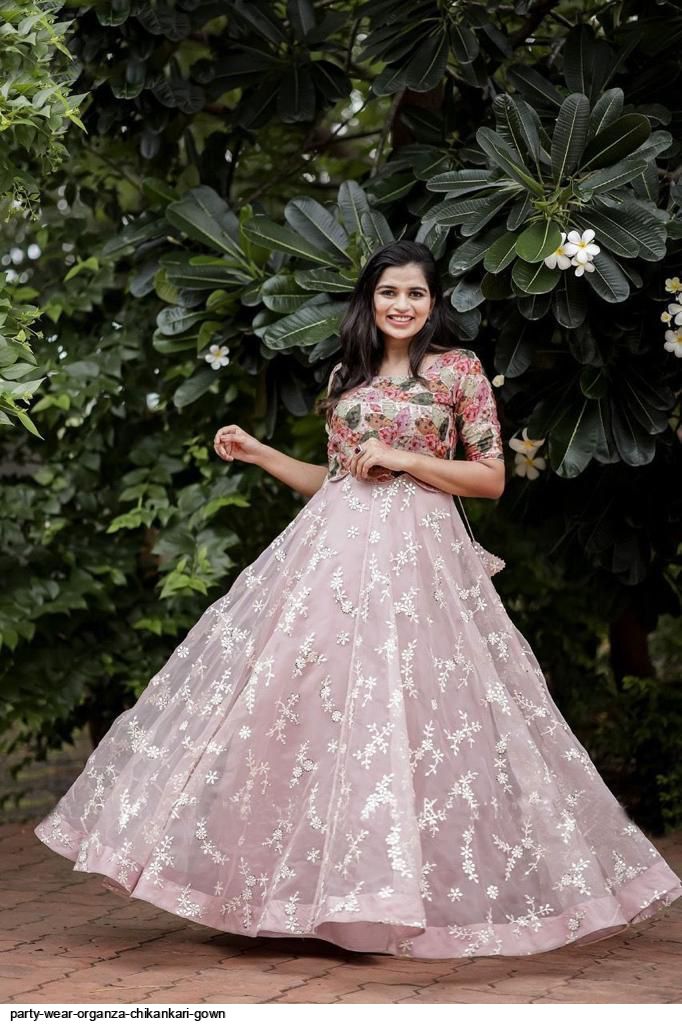 organza party wear dress party wear organza chikankari gown