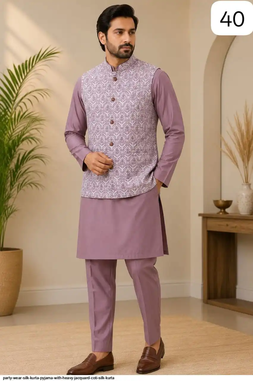 PARTY WEAR SILK KURTA PYJAMA WITH HEAVY JACQUARD COTI SILK KURTA 6