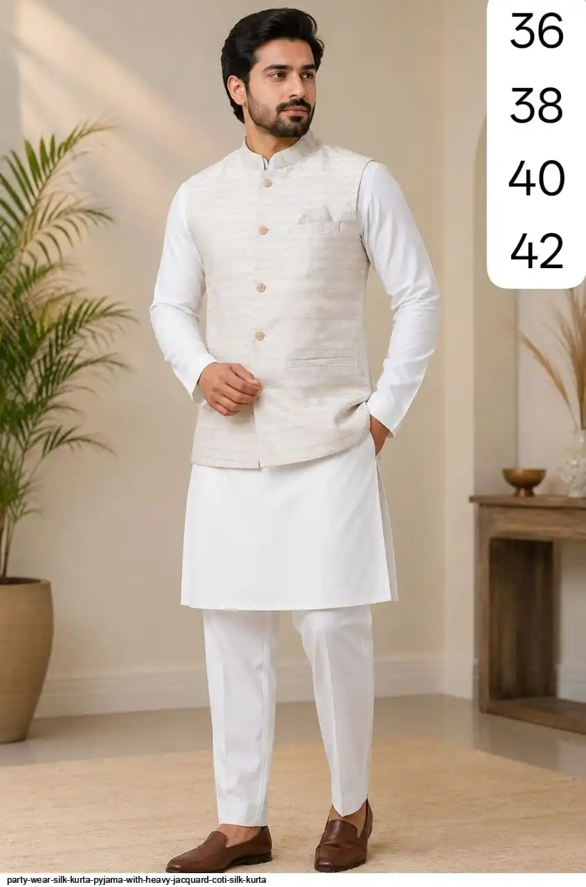 PARTY WEAR SILK KURTA PYJAMA WITH HEAVY JACQUARD COTI SILK KURTA 8