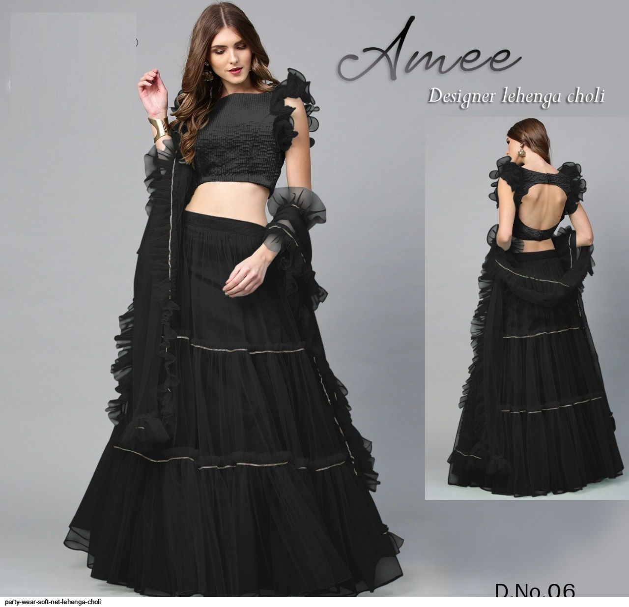PARTY WEAR SOFT NET LEHENGA CHOLI E