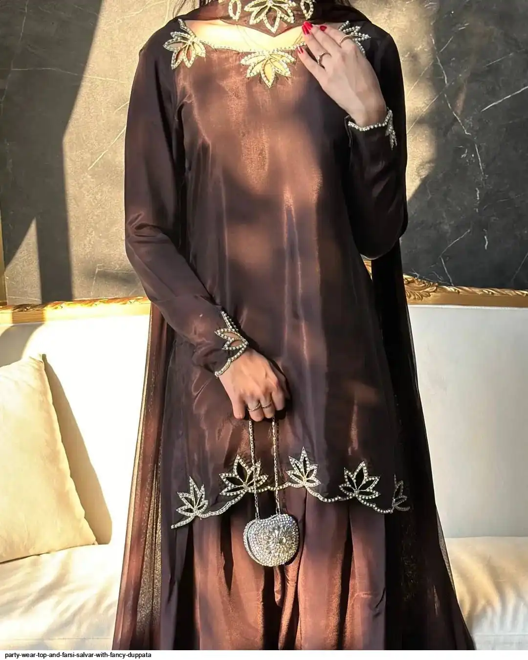 PARTY WEAR TOP AND FARSI SALVAR WITH FANCY DUPPATA A