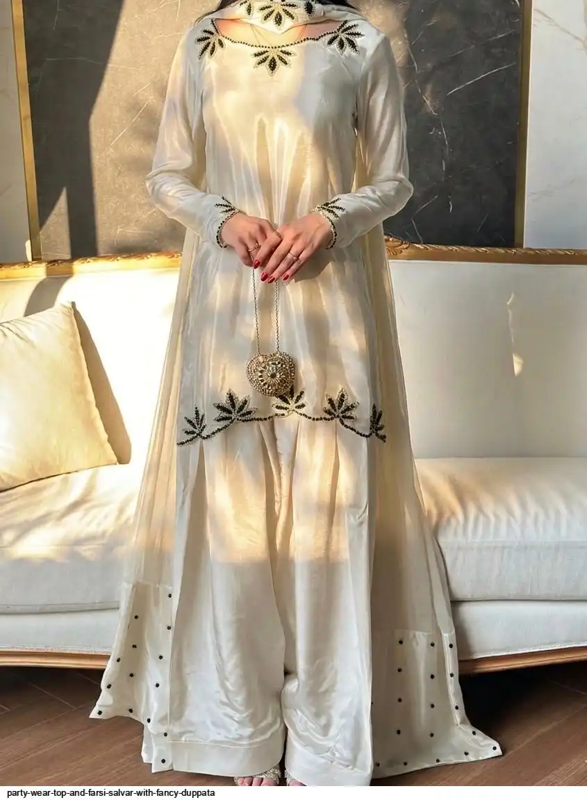 PARTY WEAR TOP AND FARSI SALVAR WITH FANCY DUPPATA B
