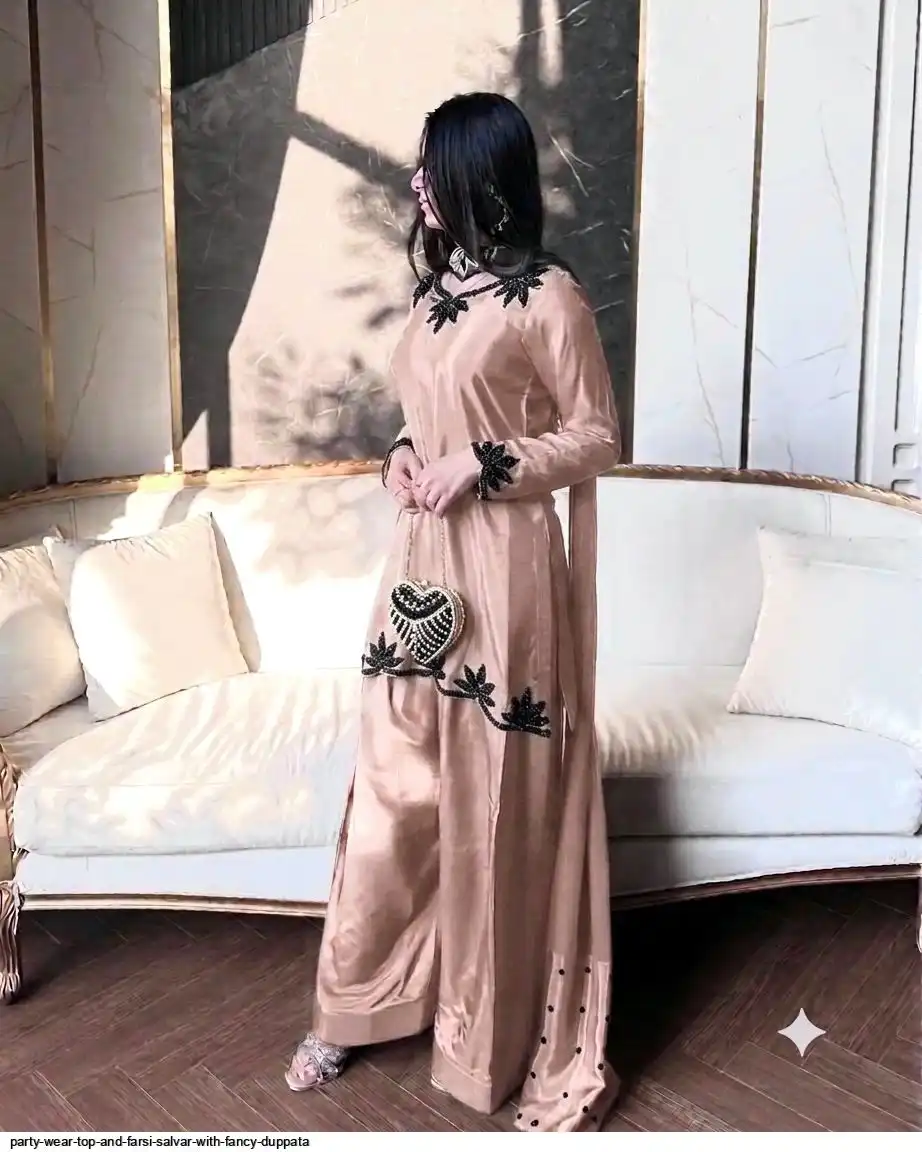 PARTY WEAR TOP AND FARSI SALVAR WITH FANCY DUPPATA C