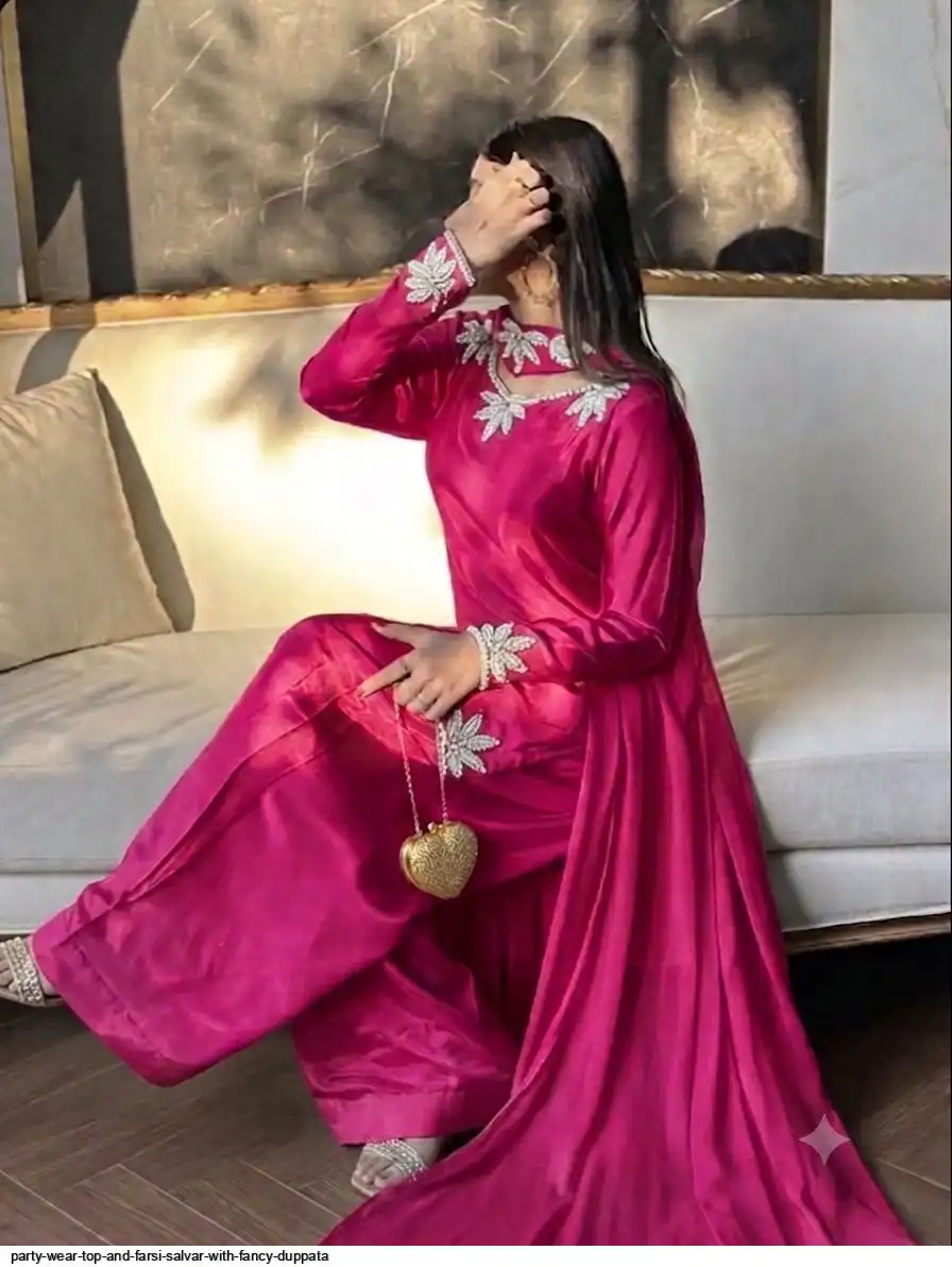 PARTY WEAR TOP AND FARSI SALVAR WITH FANCY DUPPATA E