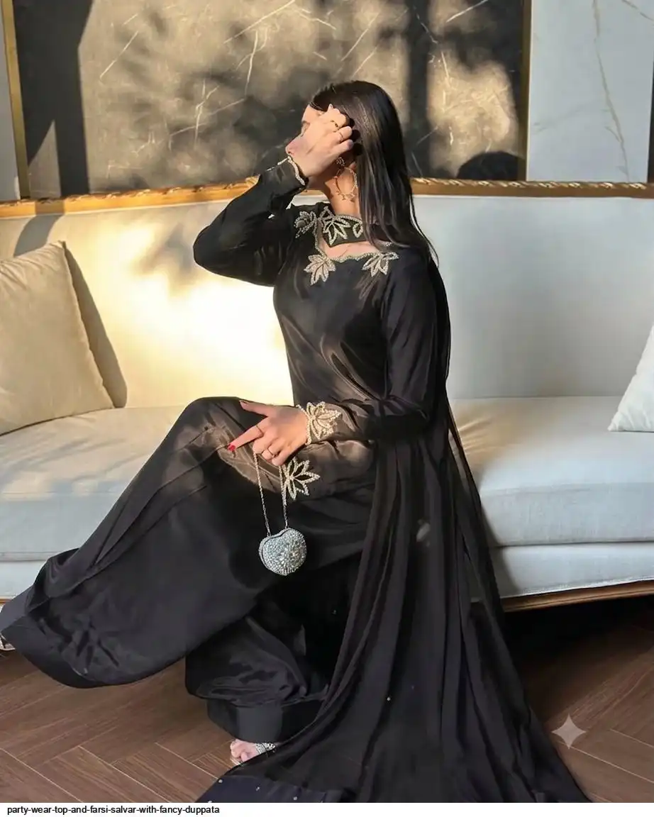 PARTY WEAR TOP AND FARSI SALVAR WITH FANCY DUPPATA D