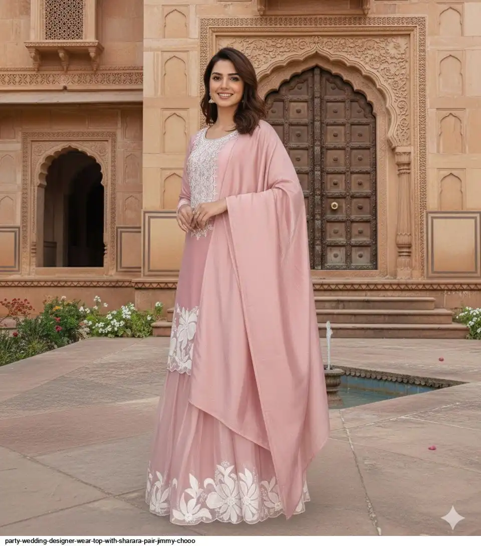 PARTY WEDDING DESIGNER WEAR TOP WITH SHARARA PAIR JIMMY CHOOO 2