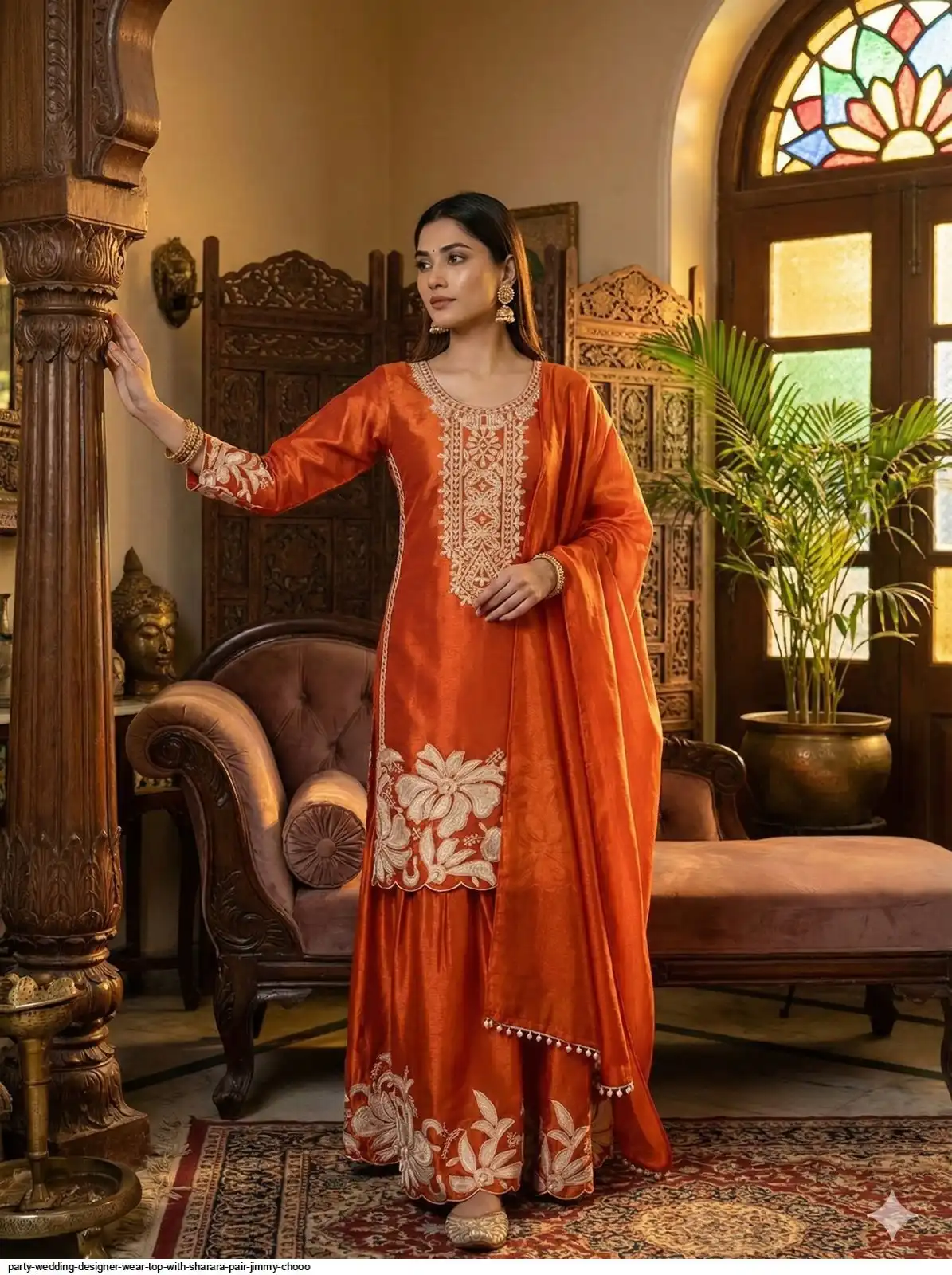 PARTY WEDDING DESIGNER WEAR TOP WITH SHARARA PAIR JIMMY CHOOO 1