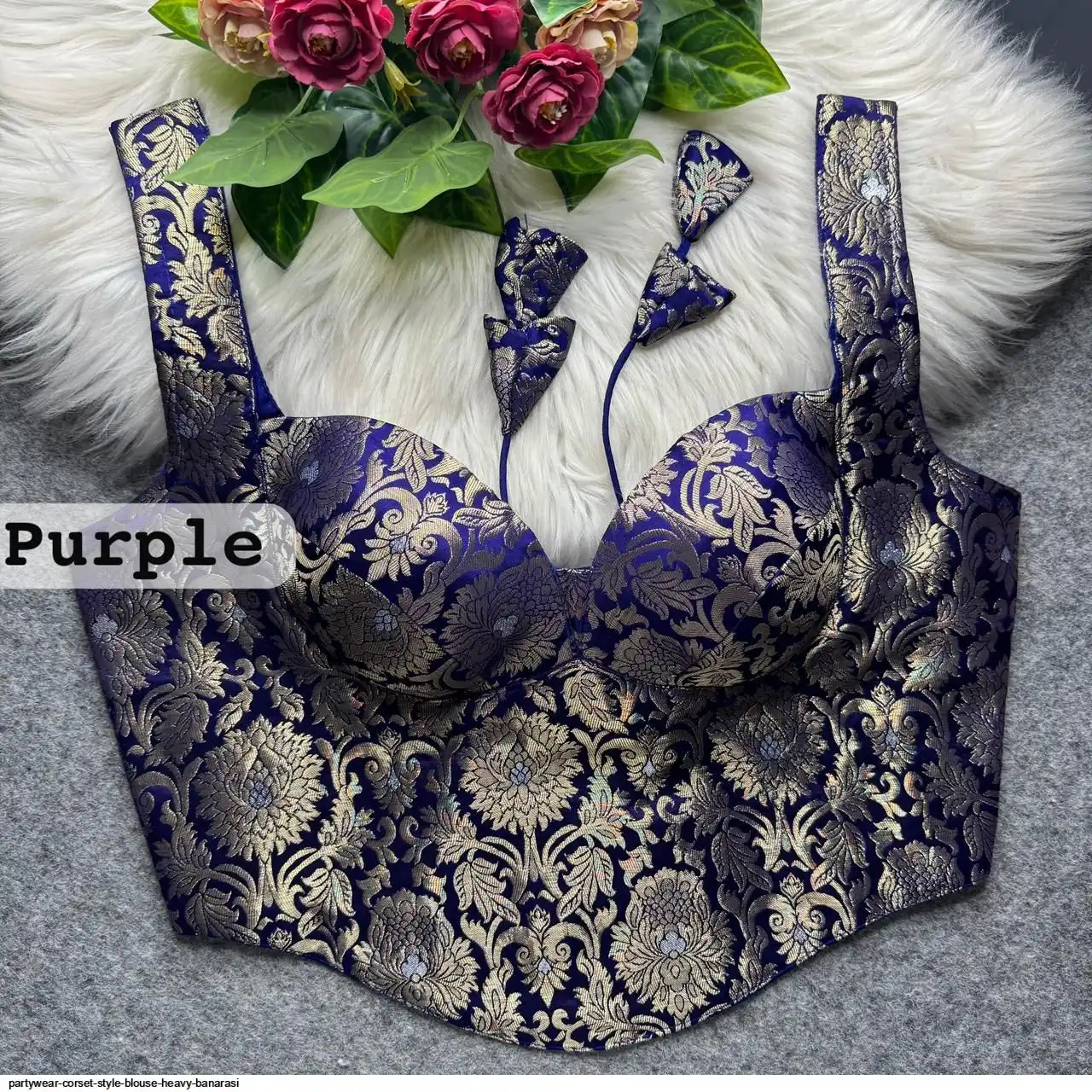 PARTYWEAR CORSET STYLE BLOUSE HEAVY BANARASI 2