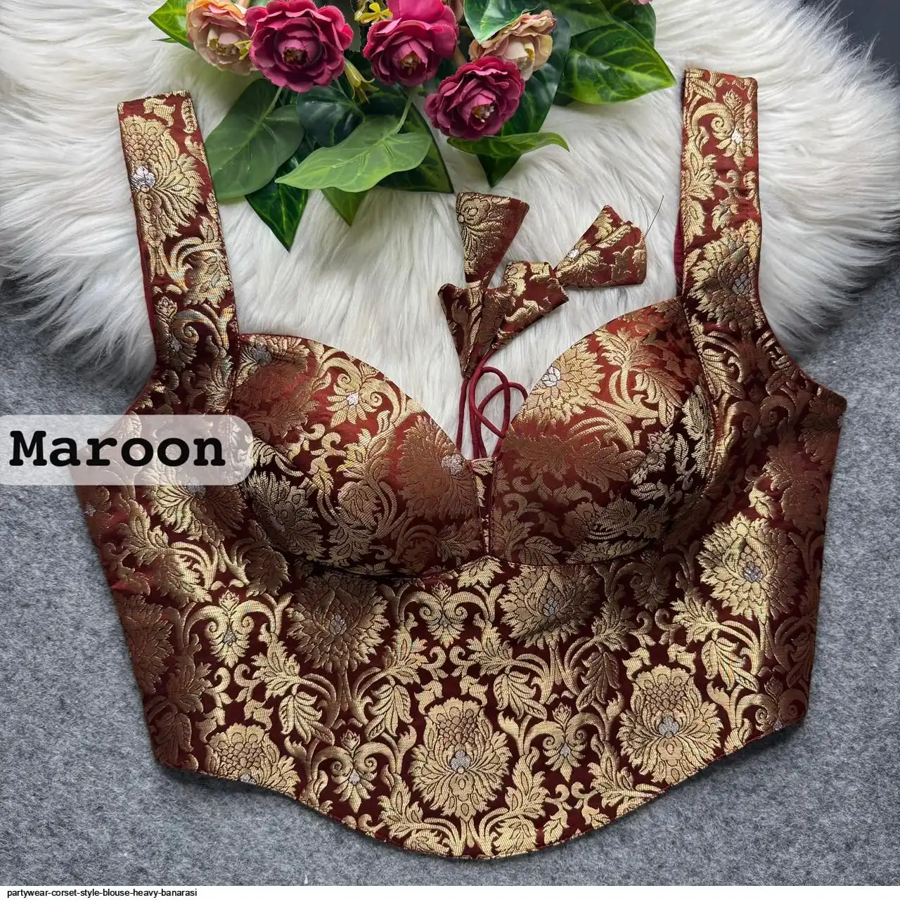 PARTYWEAR CORSET STYLE BLOUSE HEAVY BANARASI 6