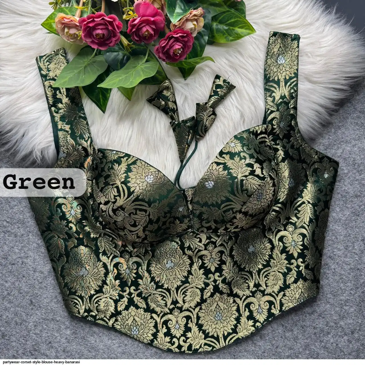 PARTYWEAR CORSET STYLE BLOUSE HEAVY BANARASI 7