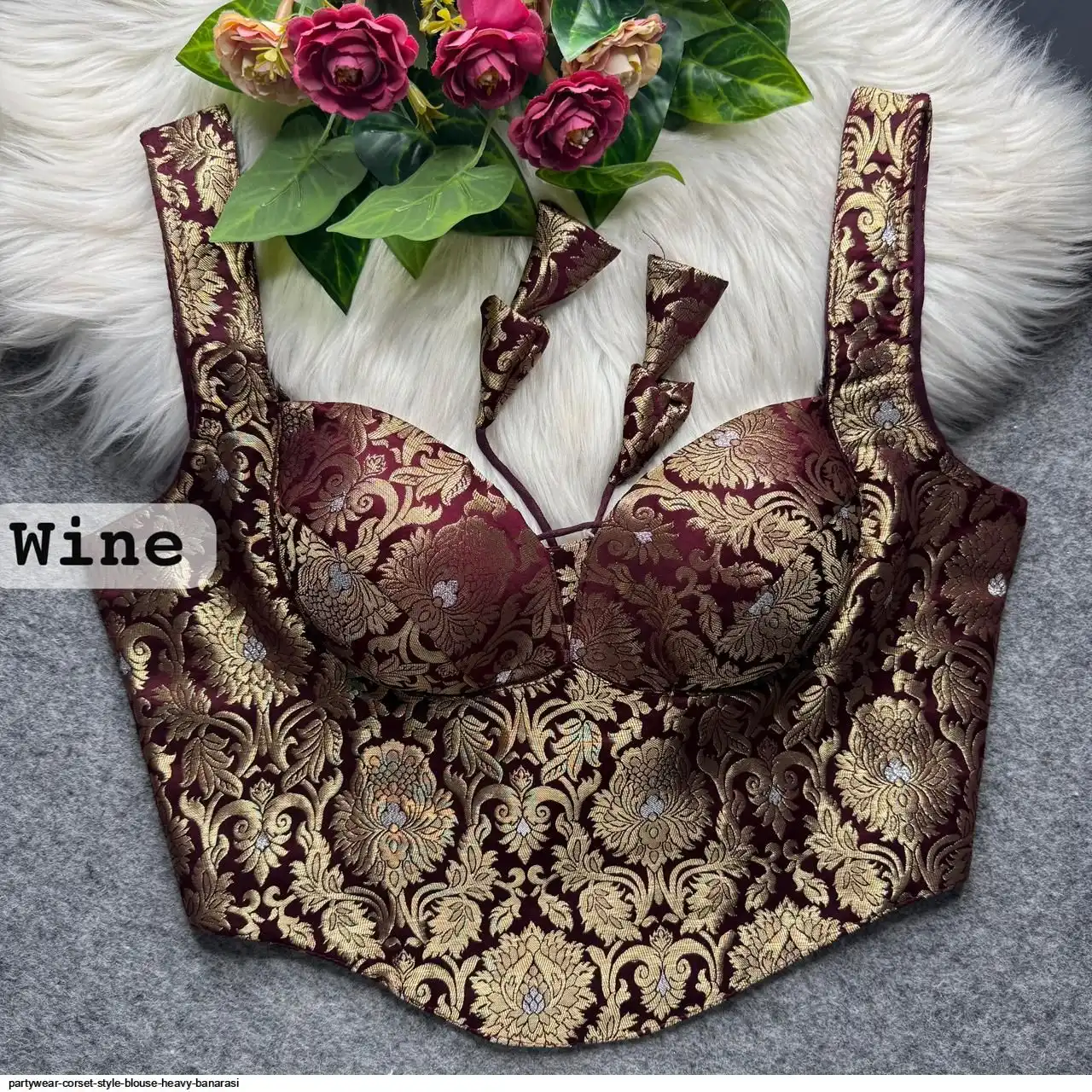 PARTYWEAR CORSET STYLE BLOUSE HEAVY BANARASI 13
