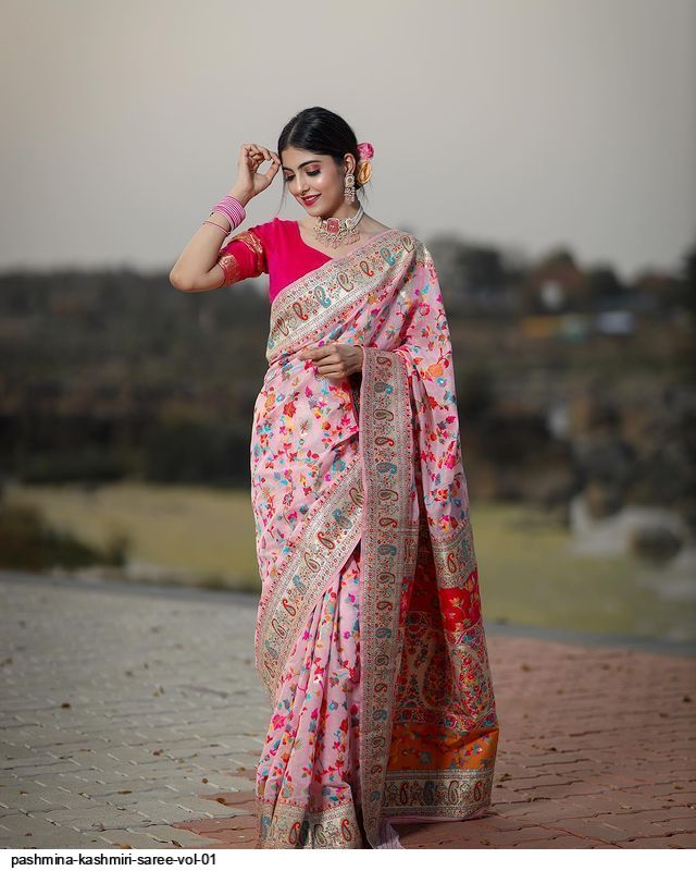 BUY Pashmina Saree, Sari for Wedding Reception Party Function Wear Kashmiri  Weaving Silk Kani Saree for Women, Royal Look Sarees Gifts - Etsy