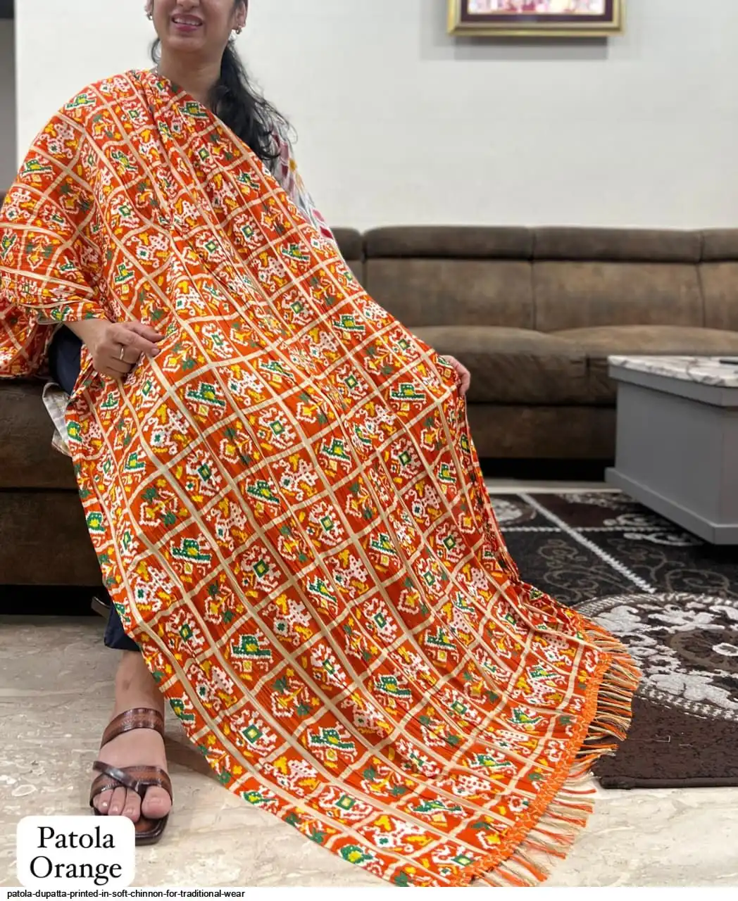PATOLA DUPATTA PRINTED IN SOFT CHINNON FOR TRADITIONAL WEAR D