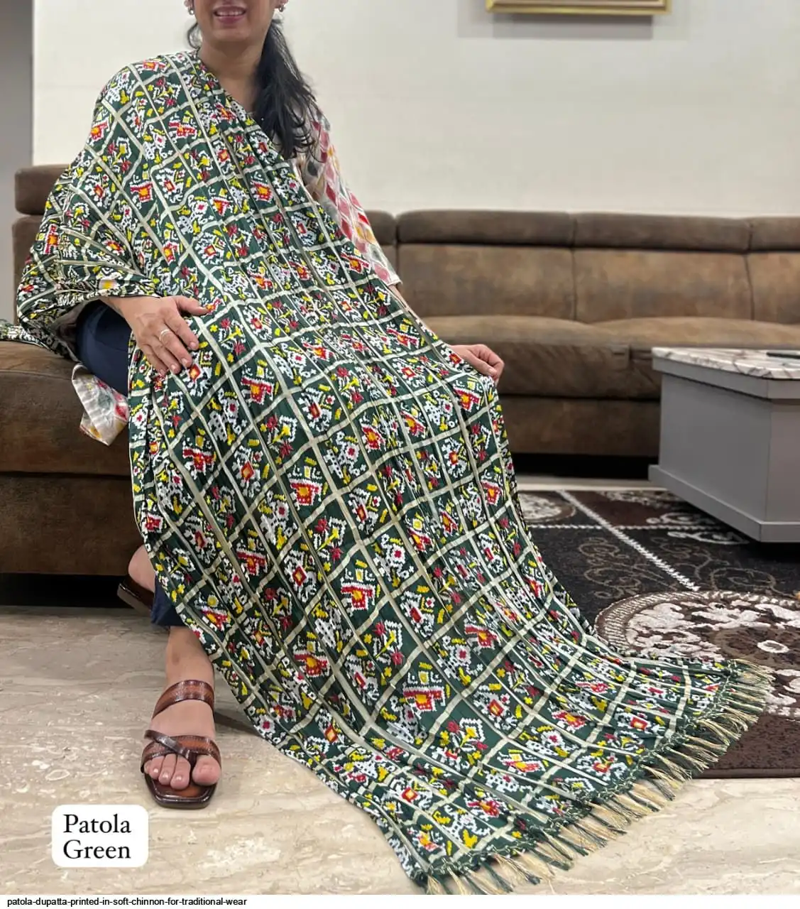 PATOLA DUPATTA PRINTED IN SOFT CHINNON FOR TRADITIONAL WEAR B