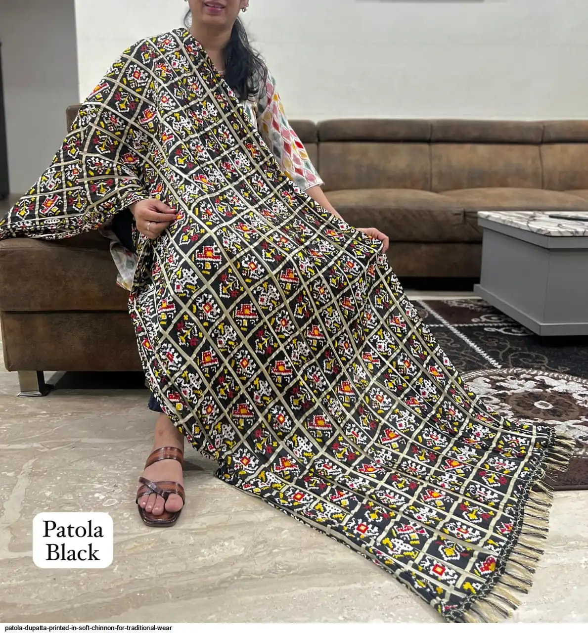 PATOLA DUPATTA PRINTED IN SOFT CHINNON FOR TRADITIONAL WEAR A