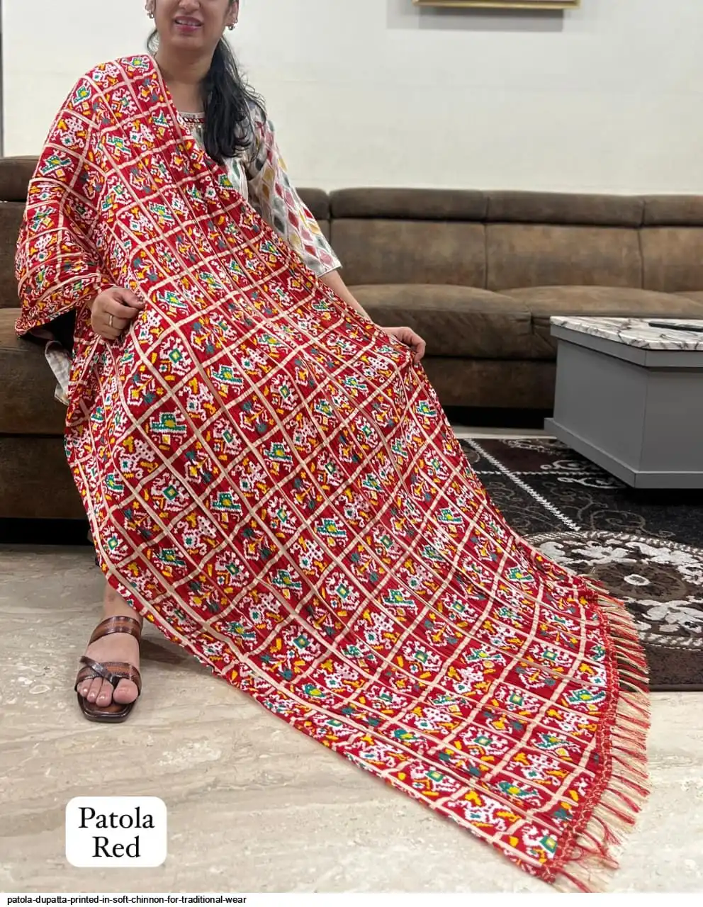 PATOLA DUPATTA PRINTED IN SOFT CHINNON FOR TRADITIONAL WEAR E