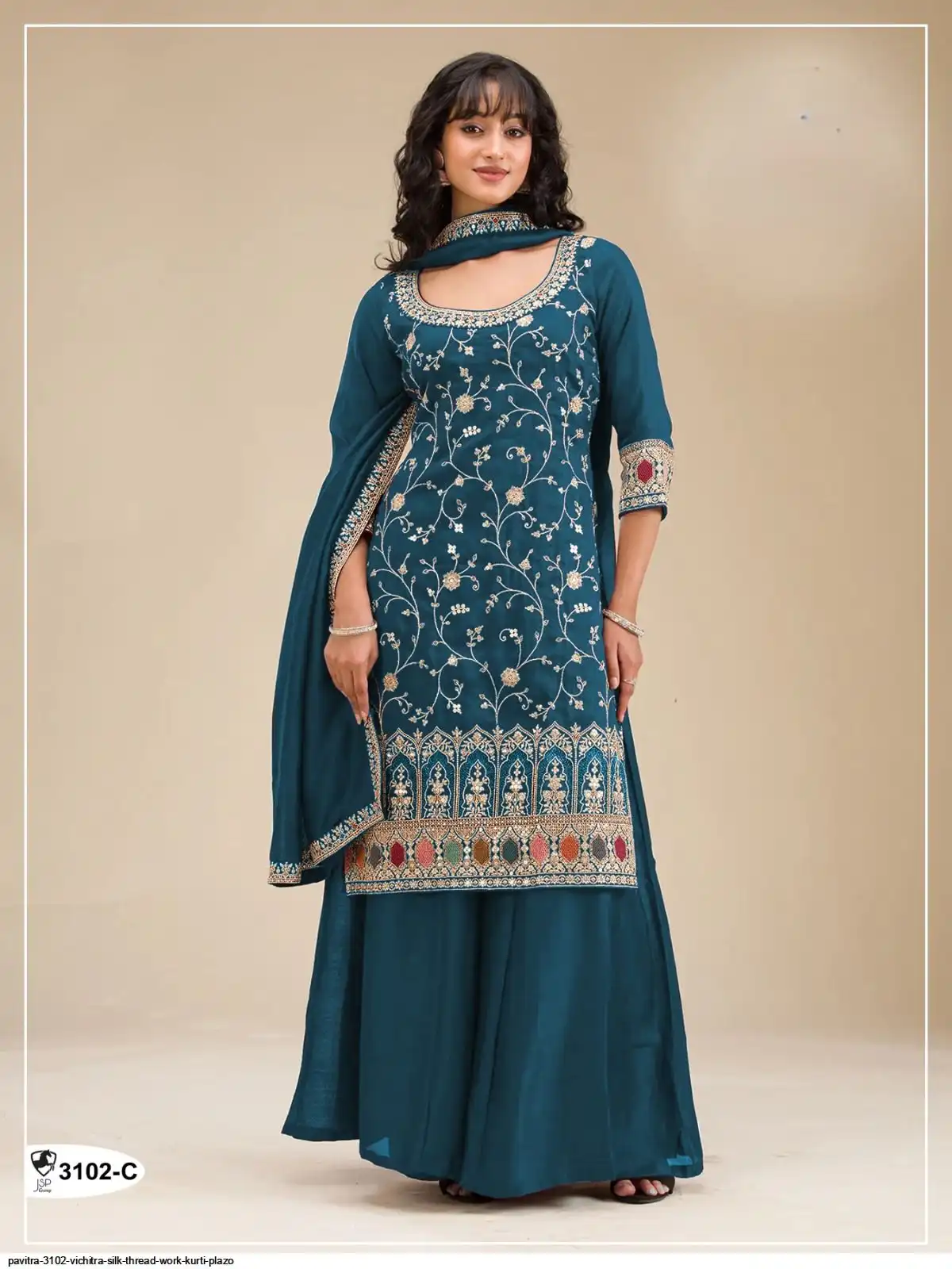 PAVITRA 3102 VICHITRA SILK THREAD WORK KURTI PLAZO C