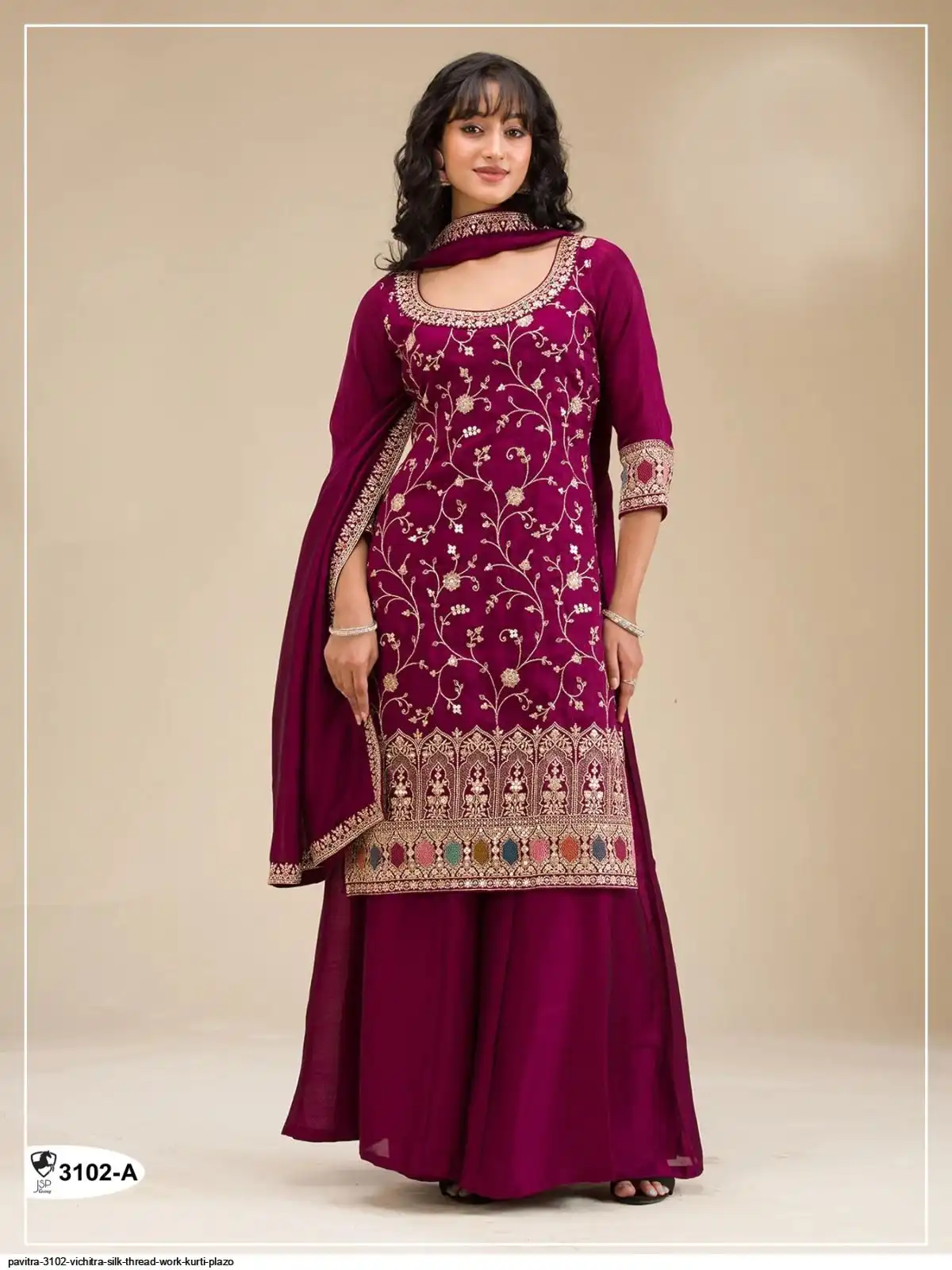 PAVITRA 3102 VICHITRA SILK THREAD WORK KURTI PLAZO A