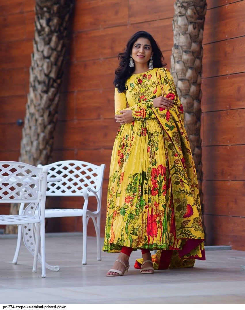 white christmas dresses All New Kalamkari Printed Gown Ke Design For Wedding main image 1