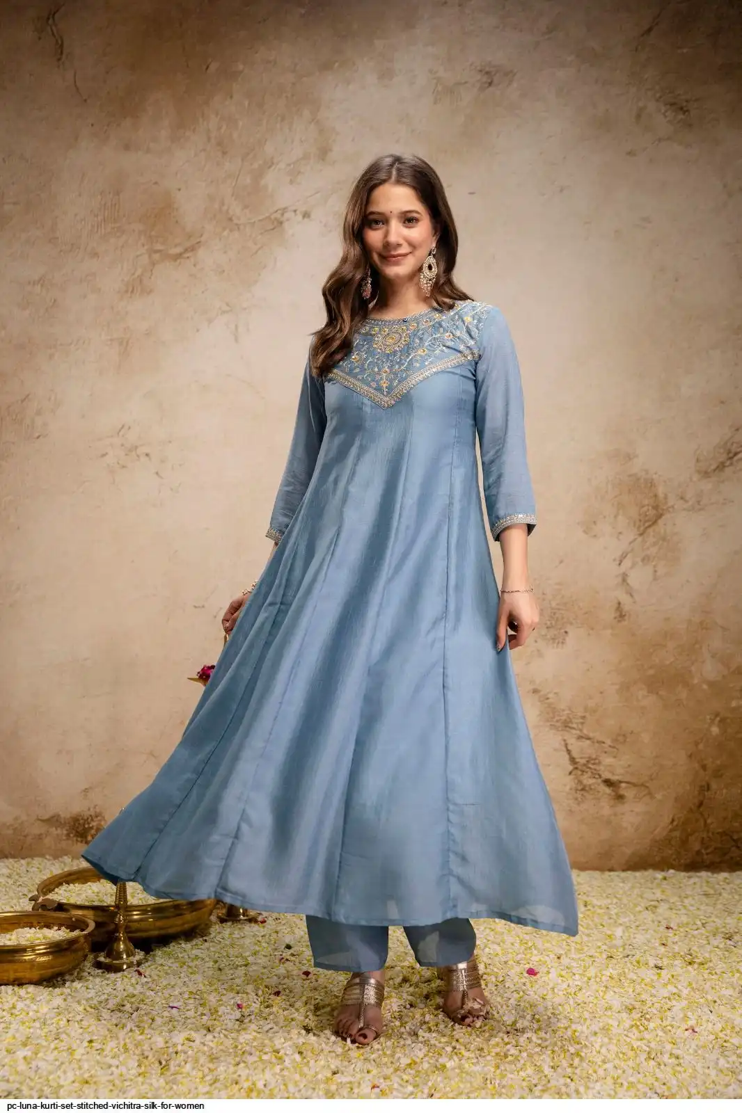 PC LUNA KURTI SET STITCHED VICHITRA SILK FOR WOMEN 2