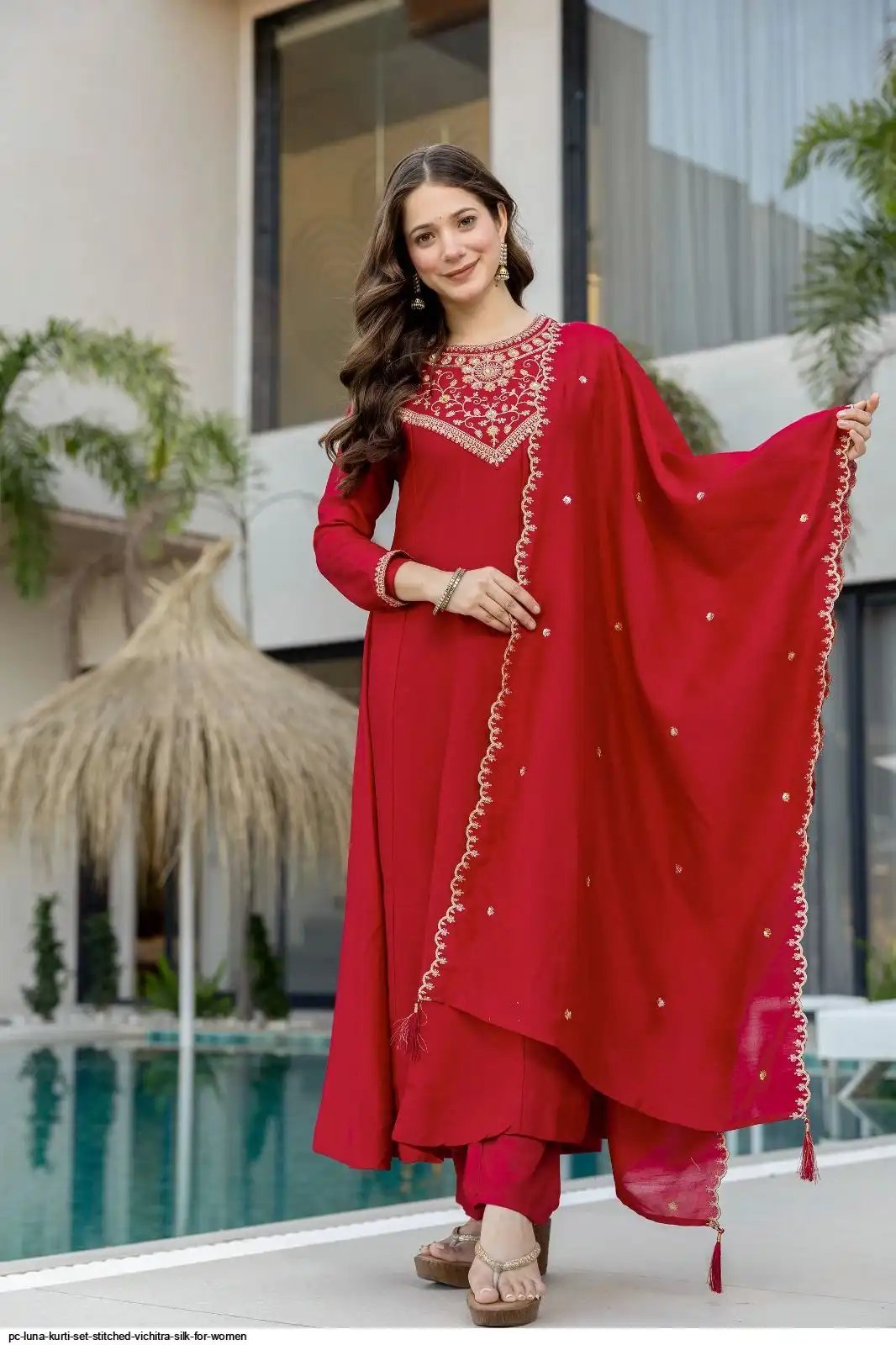 PC LUNA KURTI SET STITCHED VICHITRA SILK FOR WOMEN 3