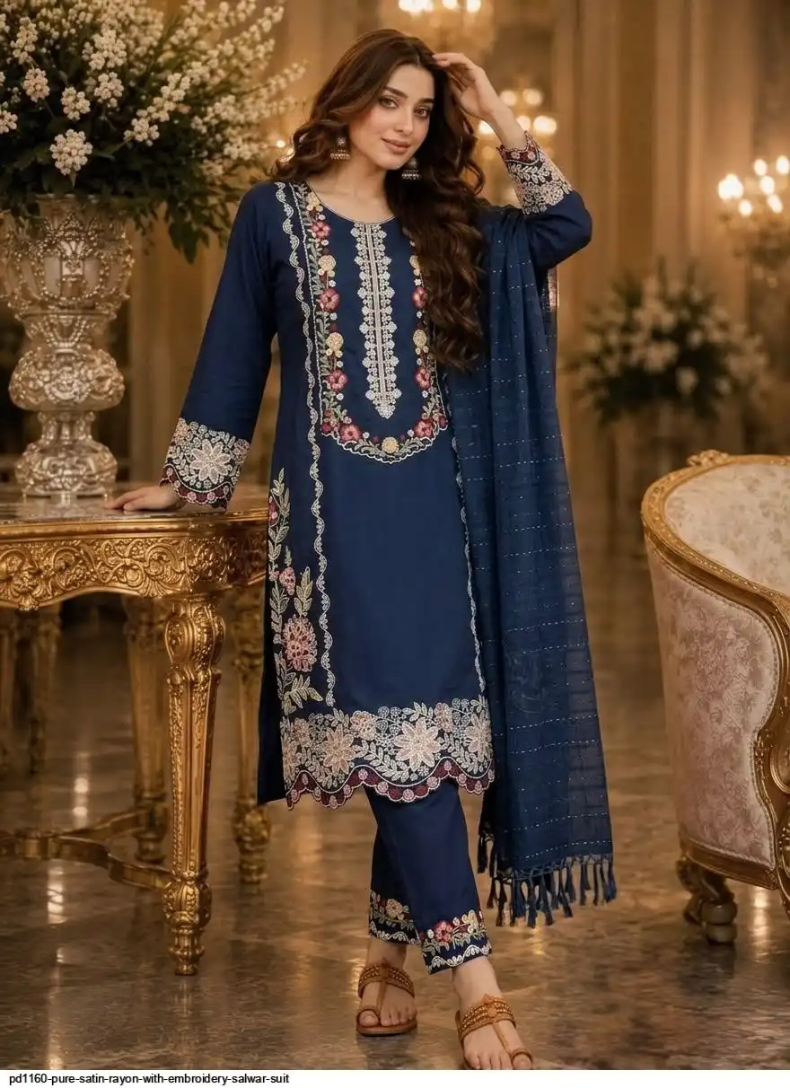 PD1160 PURE SATIN RAYON WITH EMBROIDERY SALWAR SUIT 1