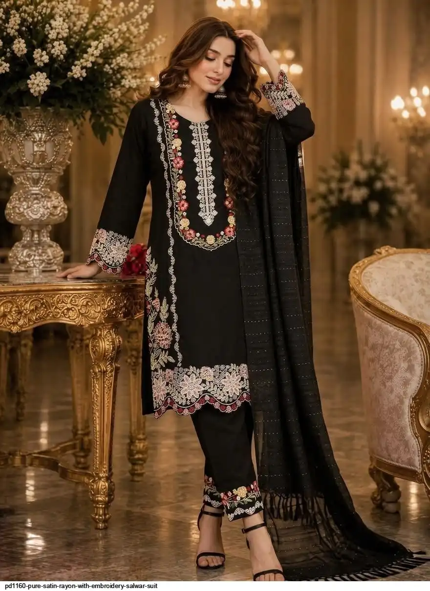 PD1160 PURE SATIN RAYON WITH EMBROIDERY SALWAR SUIT 2