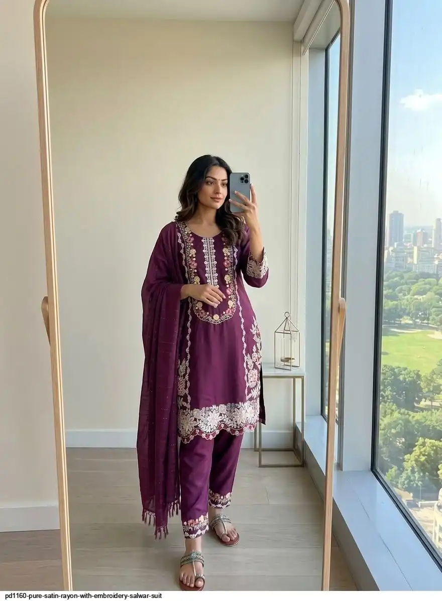 PD1160 PURE SATIN RAYON WITH EMBROIDERY SALWAR SUIT 3