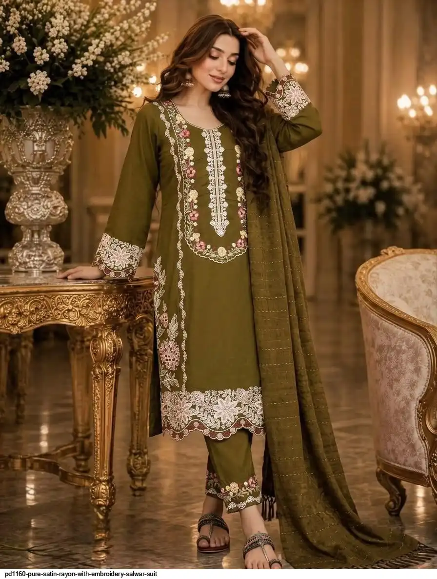 PD1160 PURE SATIN RAYON WITH EMBROIDERY SALWAR SUIT 4