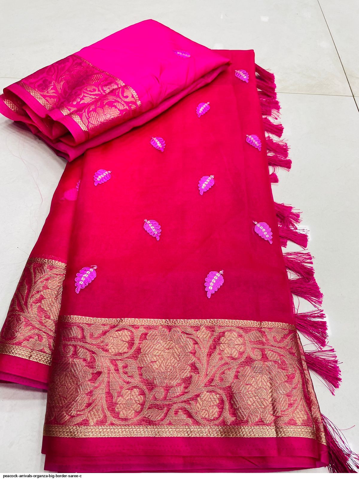 PEACOCK ARRIVALS ORGANZA BIG BORDER SAREE