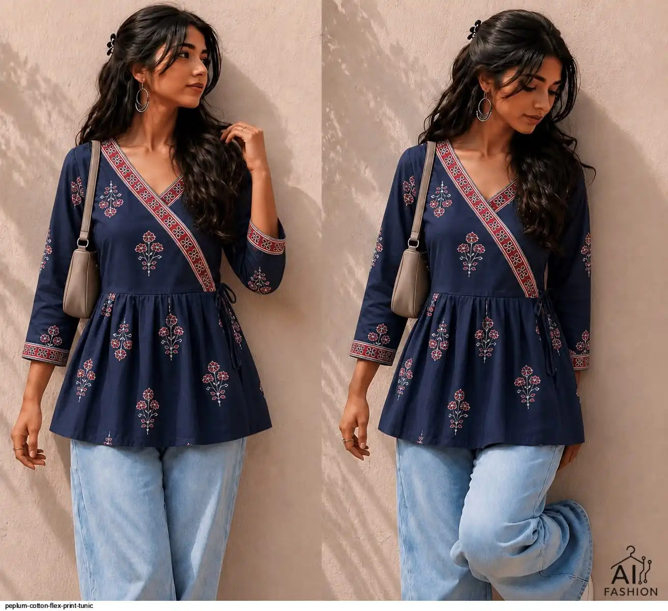 PEPLUM COTTON FLEX PRINT TUNIC A