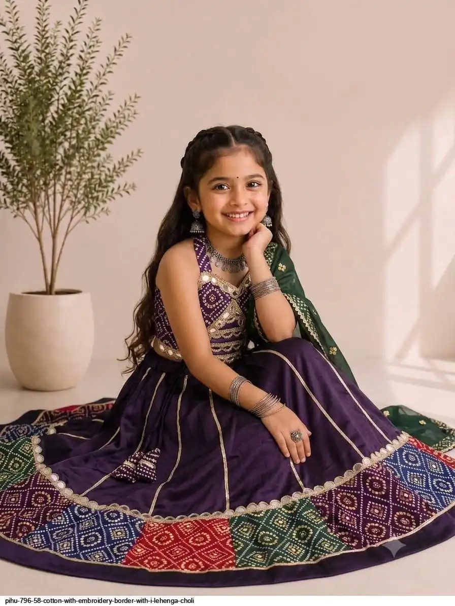 PIHU 796 58 COTTON WITH EMBROIDERY BORDER WITH I LEHENGA CHOLI 1