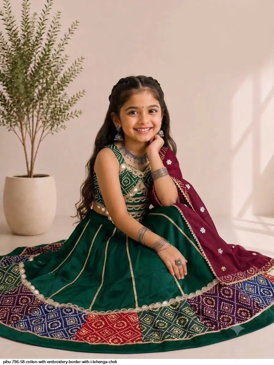 PIHU 796 58 COTTON WITH EMBROIDERY BORDER WITH I LEHENGA CHOLI 2