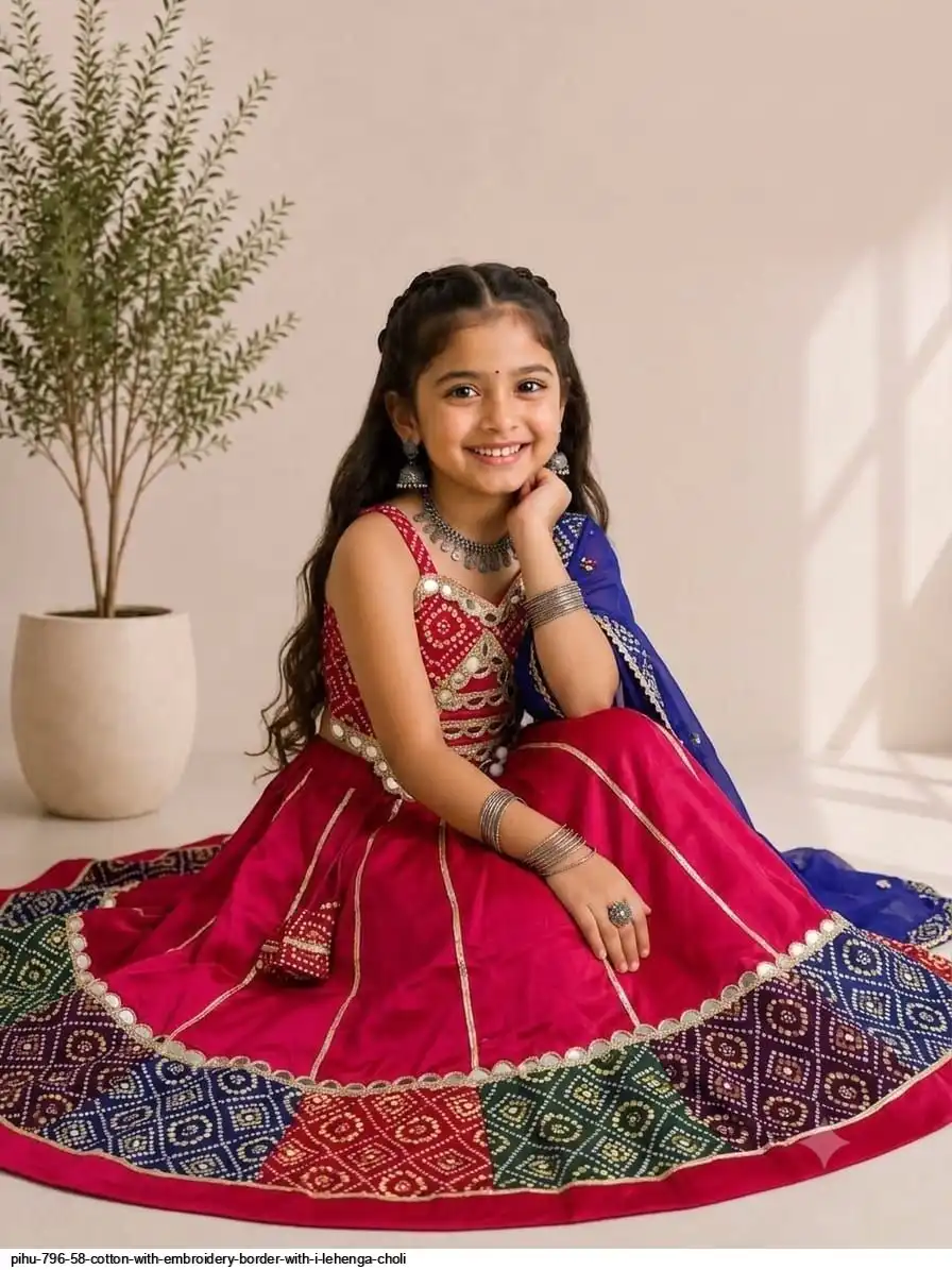 PIHU 796 58 COTTON WITH EMBROIDERY BORDER WITH I LEHENGA CHOLI 3