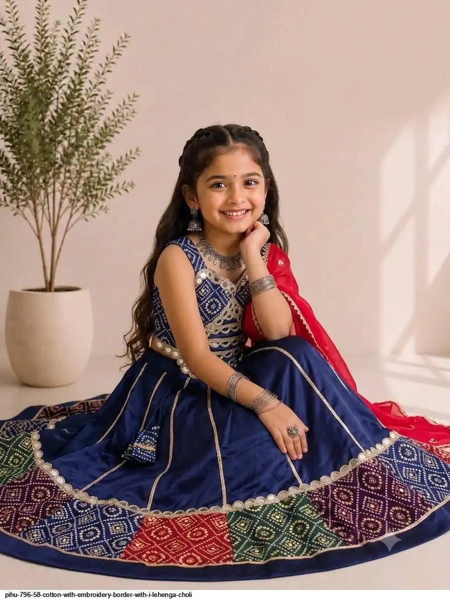 PIHU 796 58 COTTON WITH EMBROIDERY BORDER WITH I LEHENGA CHOLI 4
