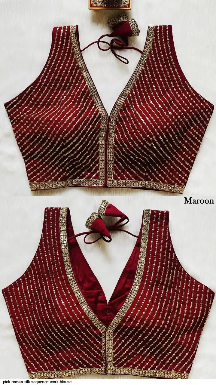 PINK ROMAN SILK SEQUENCE WORK BLOUSE D
