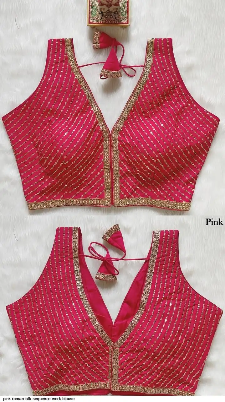 PINK ROMAN SILK SEQUENCE WORK BLOUSE H