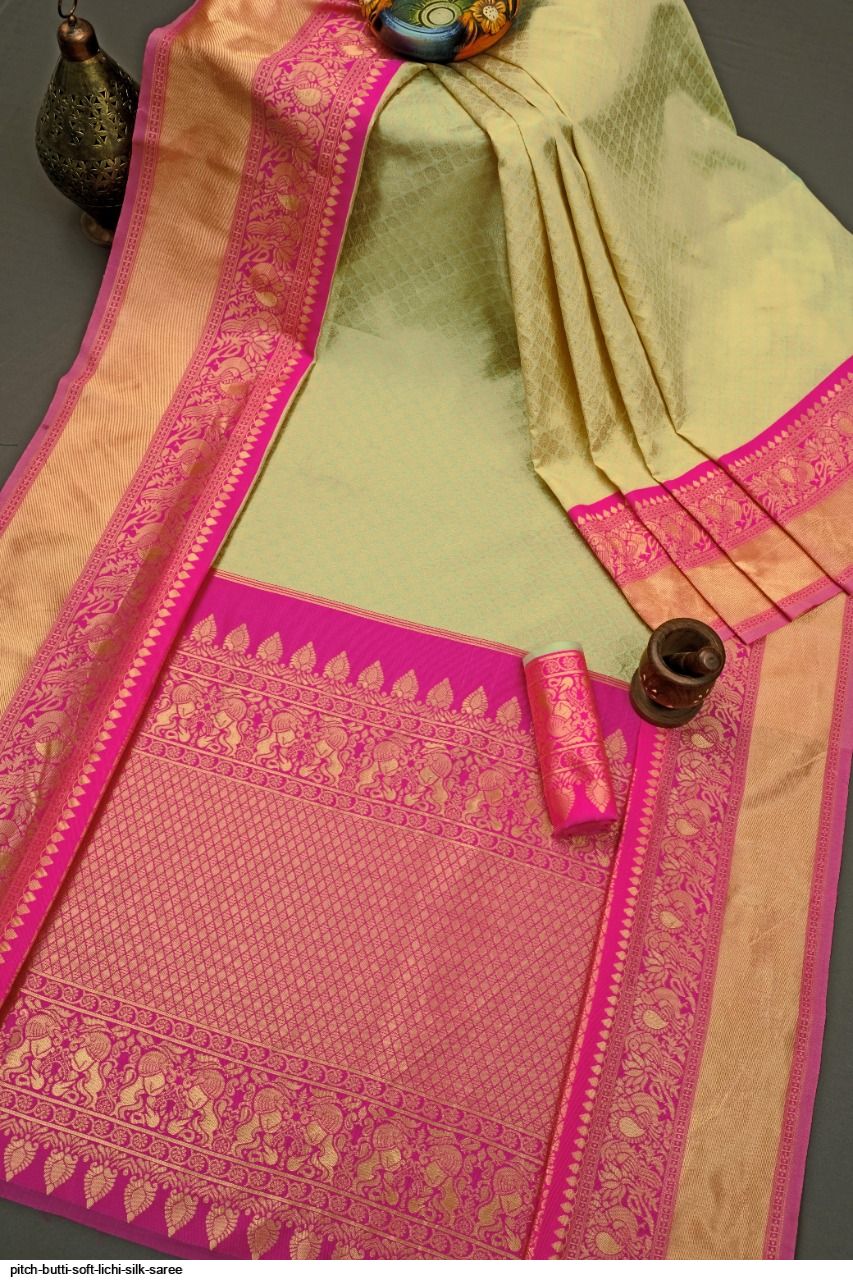 PITCH BUTTI SOFT LICHI SILK SAREE A