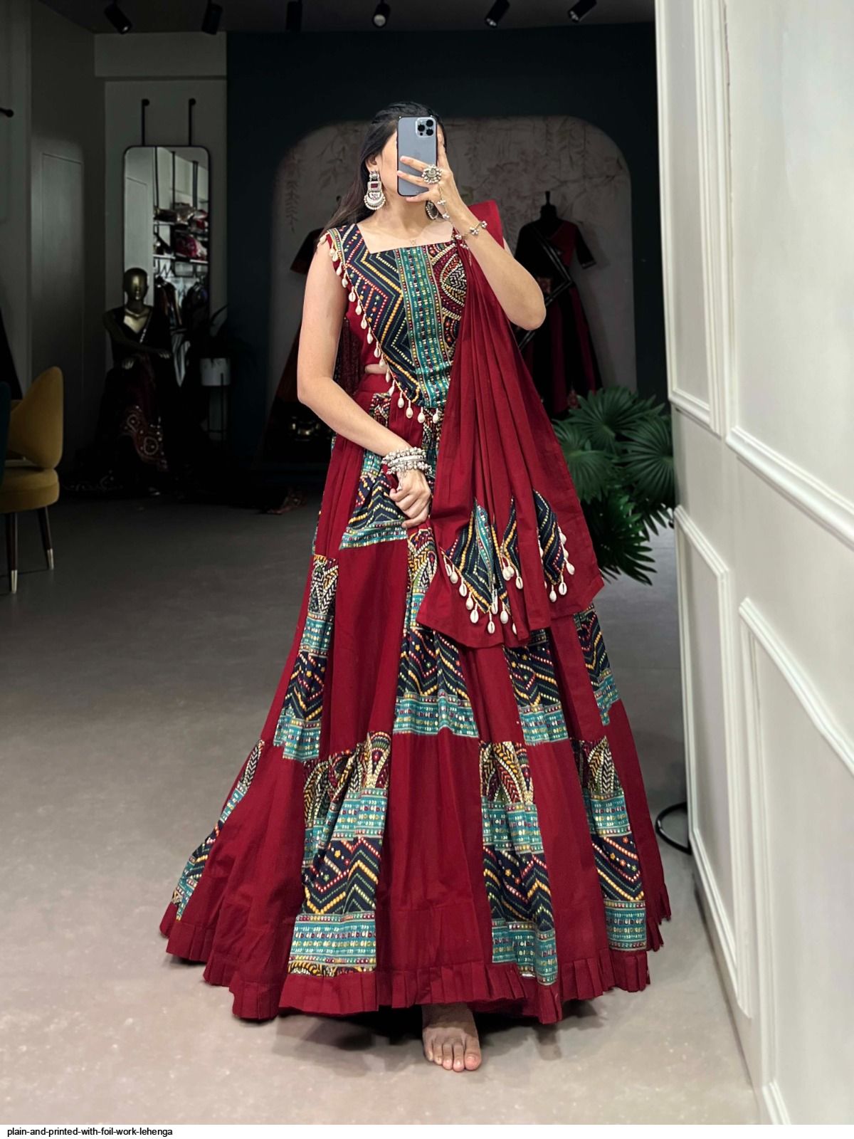 PLAIN AND PRINTED WITH FOIL WORK LEHENGA C