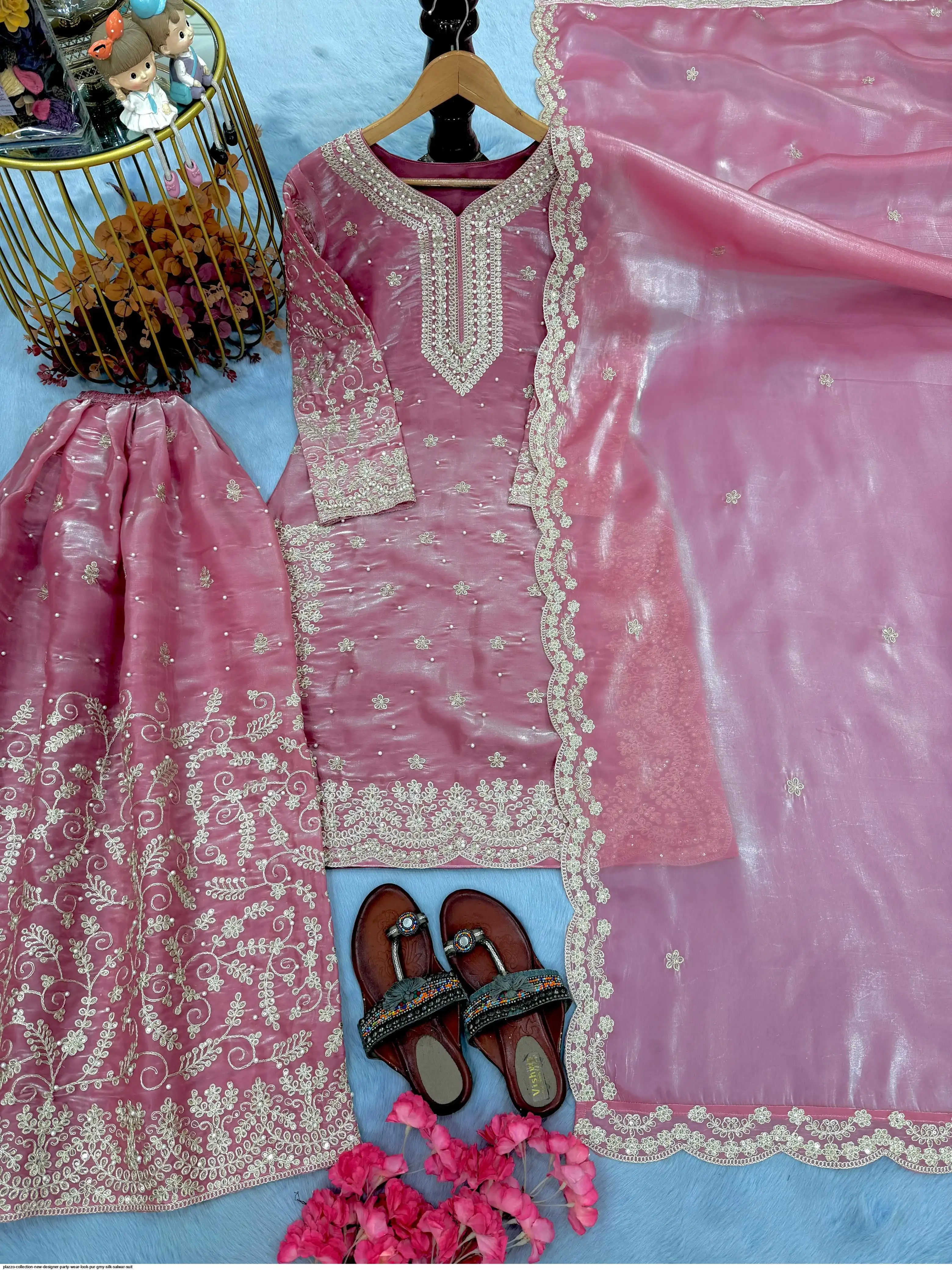 PLAZZO COLLECTION NEW DESIGNER PARTY WEAR LOOK PUR GMY SILK SALWAR SUIT 1