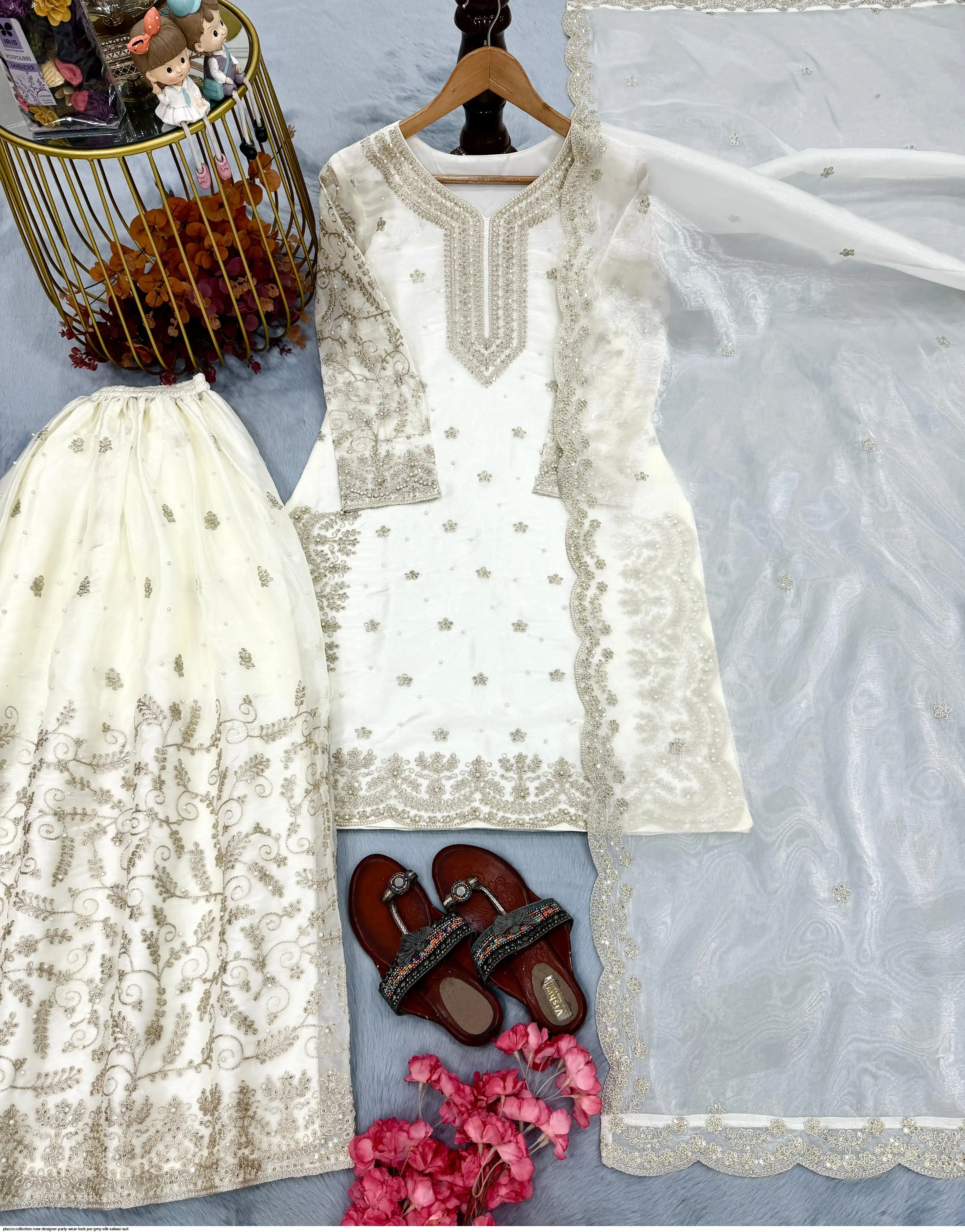 PLAZZO COLLECTION NEW DESIGNER PARTY WEAR LOOK PUR GMY SILK SALWAR SUIT 2