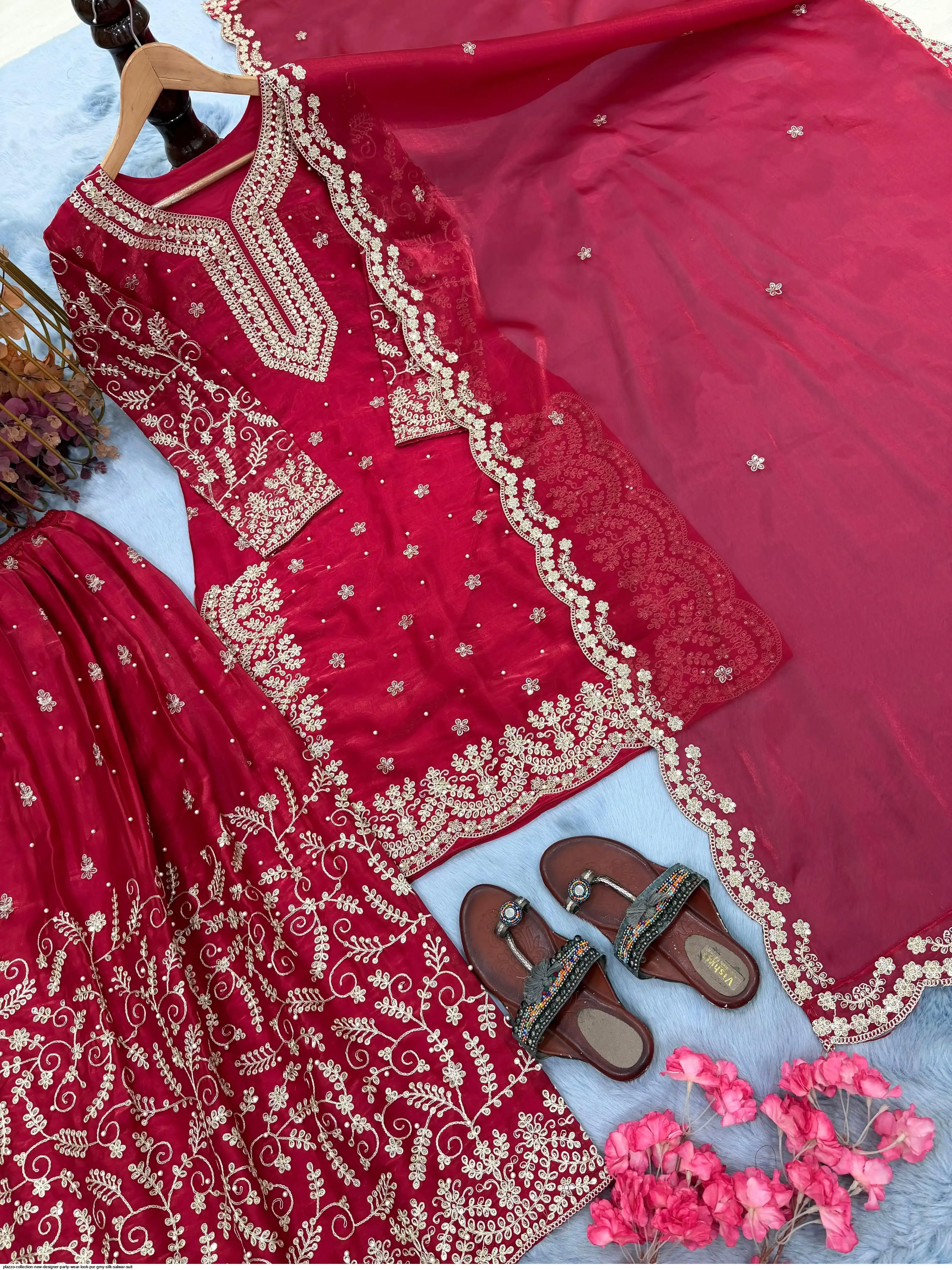 PLAZZO COLLECTION NEW DESIGNER PARTY WEAR LOOK PUR GMY SILK SALWAR SUIT 3