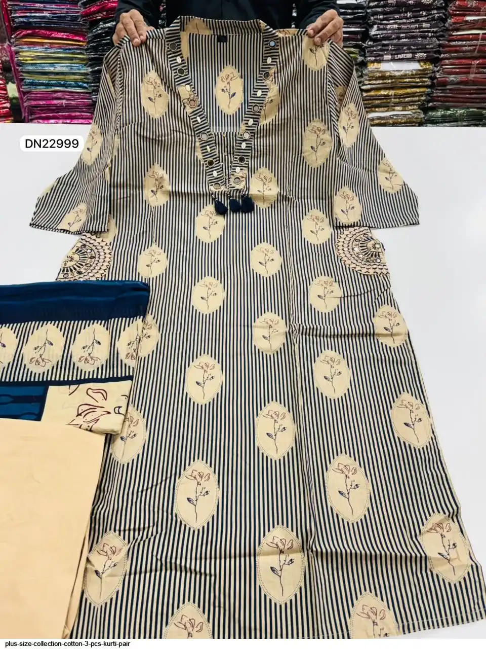 PLUS SIZE COLLECTION COTTON 3 PCS KURTI PAIR DN22999 A