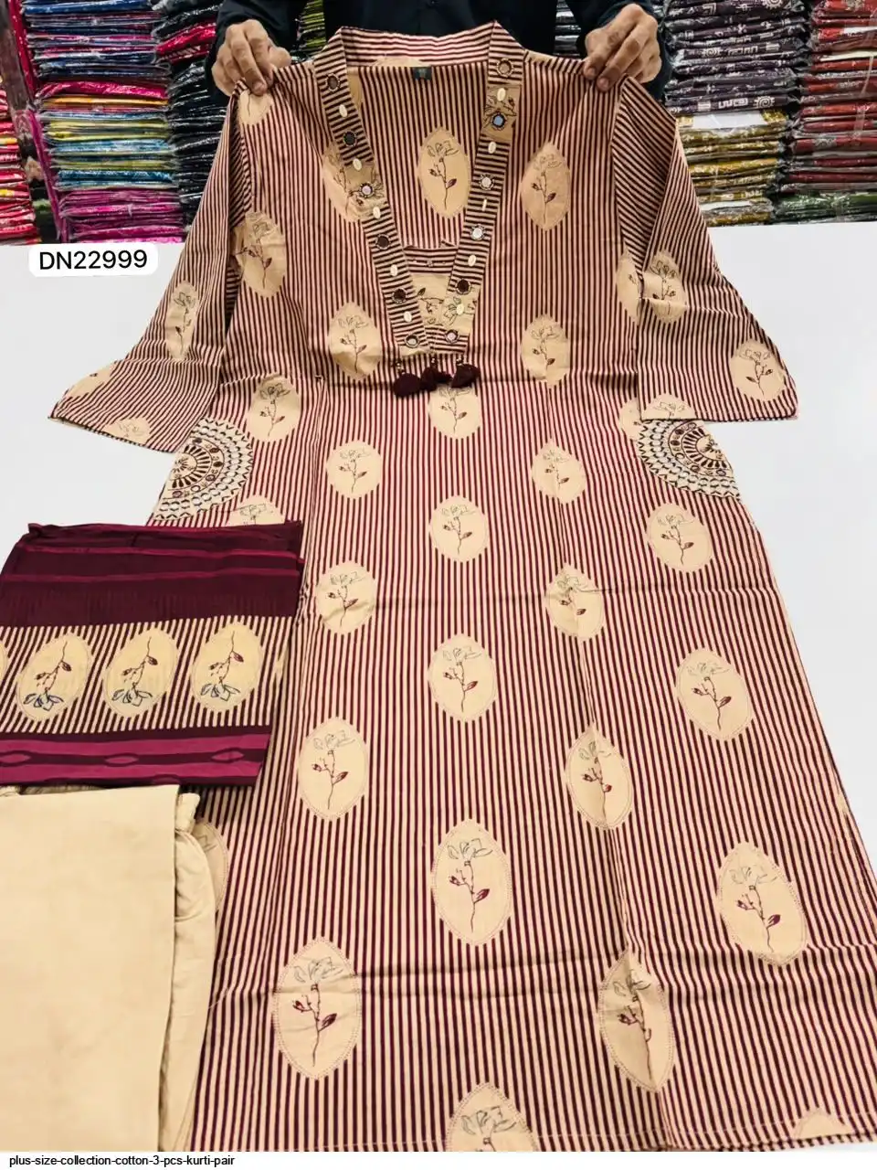 PLUS SIZE COLLECTION COTTON 3 PCS KURTI PAIR DN22999 C