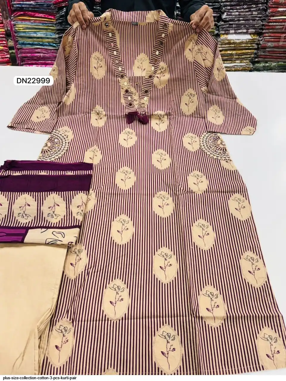 PLUS SIZE COLLECTION COTTON 3 PCS KURTI PAIR DN22999 B